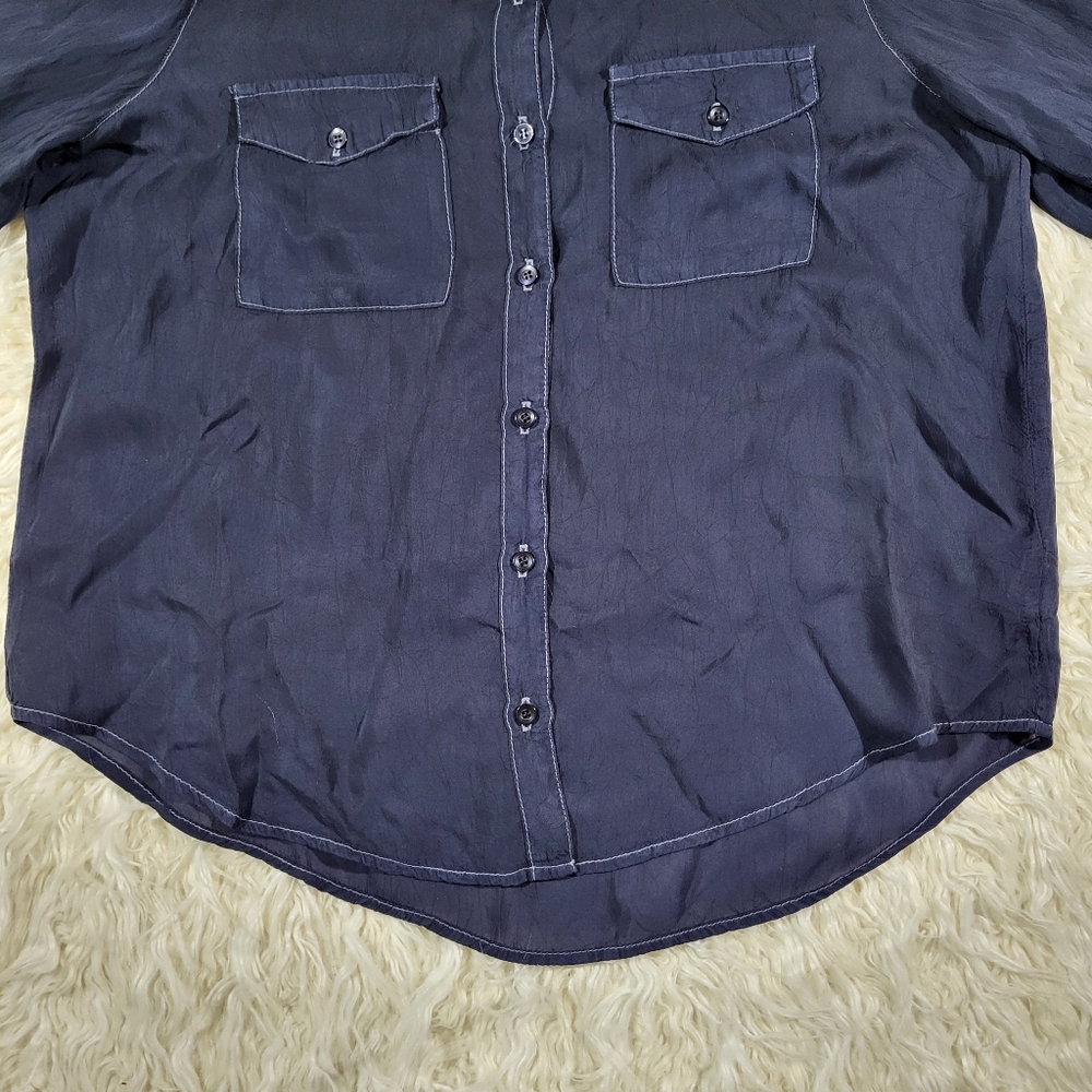 Maven West Navy Blouse Short Sleeve Rib Cuff Med - Picture 3 of 15